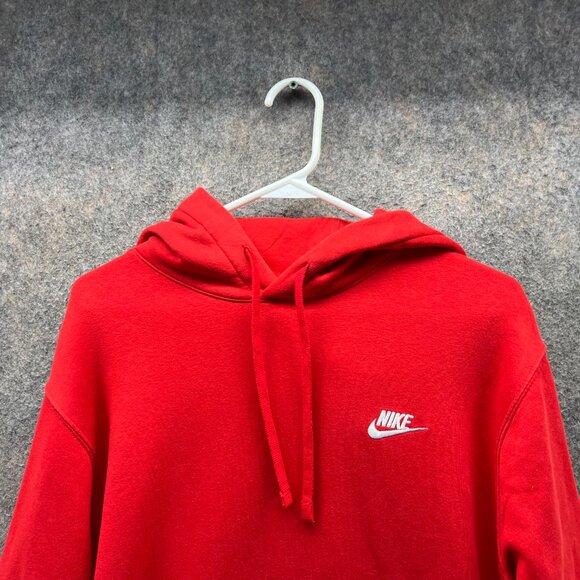 Nike Hoodie Men Medium Red Fleece Pullover Sweater Cotton Swoosh Kangaroo Pocket - Picture 5 of 10